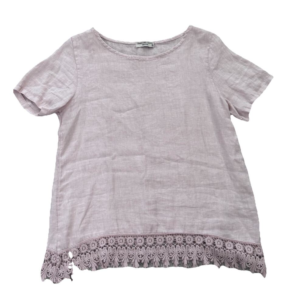 Terzo Millennio Linen Blouse Top Womens Crochet Lace Italy Pink S Vaca Resort